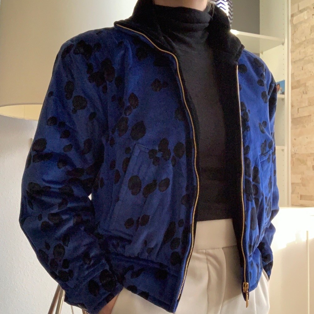 Vintage Escada Royal Blue Velvet Bomber Jacket 34